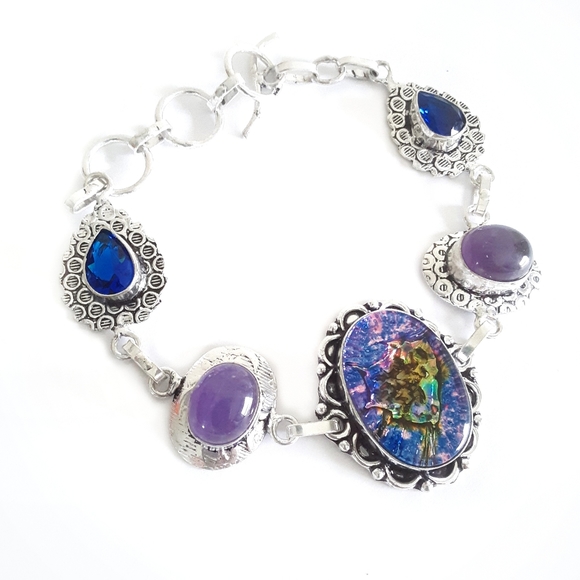 Jewelry - Amethyst and dichroic glass silver bracelet